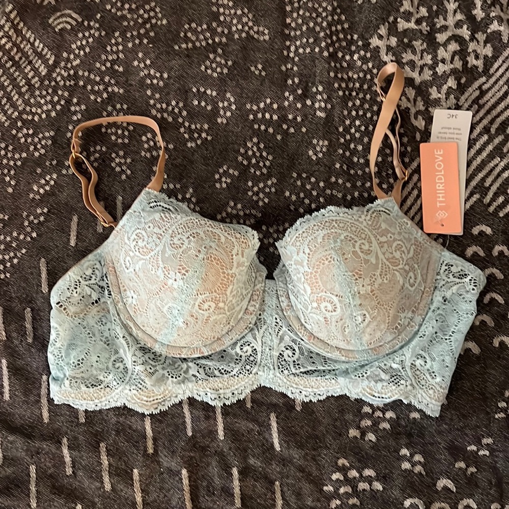 NWT ThirdLove Longline Lace Balconette Bra in Seafoam 34C